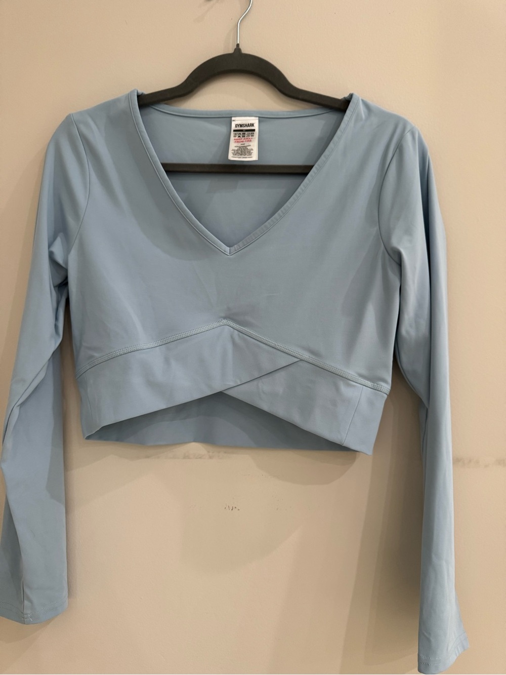 Gymshark Women’s Pale Blue V-Neck Long Sleeve Crossover Crop Top